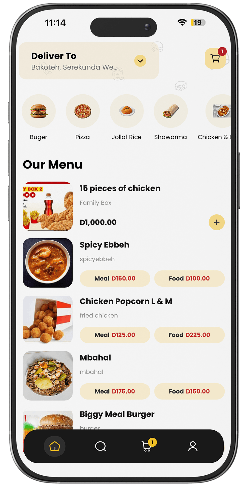 Mosdoli app — order screen